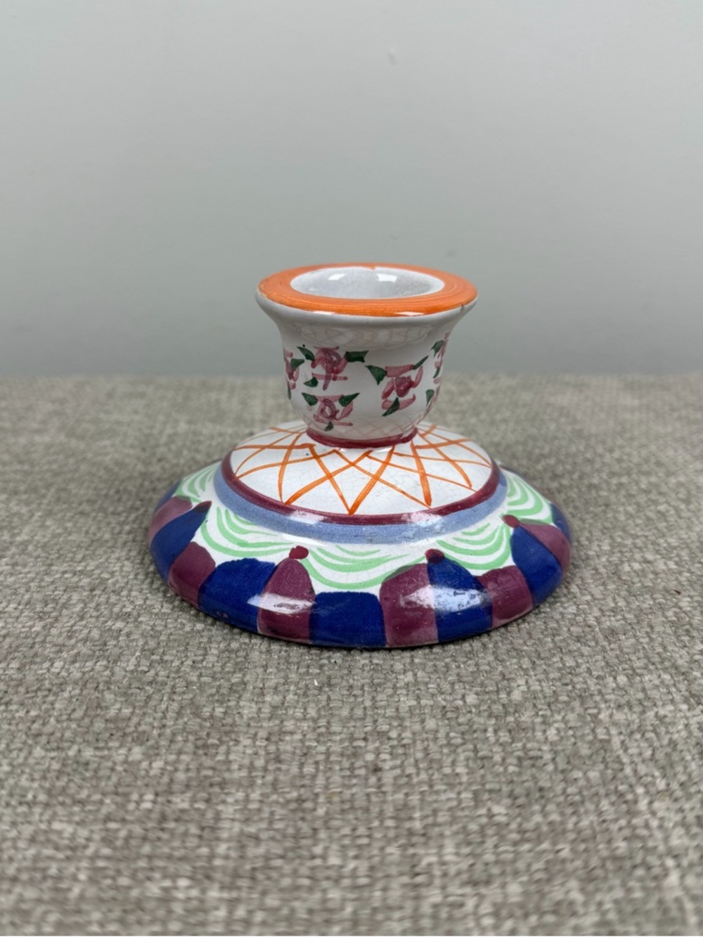 Vintage Handpainted Whimsical Taper Candle Stick Holder Ceramic Floral Whimsy